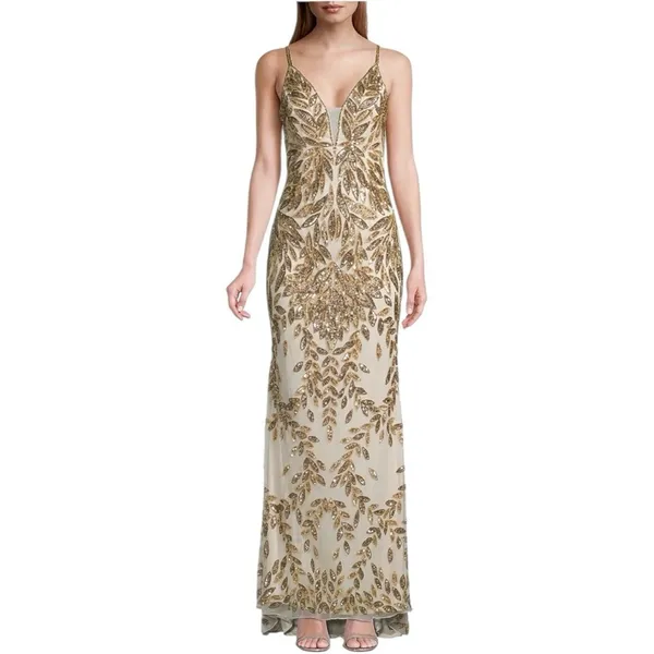 Mac Duggal Hand Embellished Sleeveless Evening Gown Nude Gold Size 10 #5107 NWT - Image 5