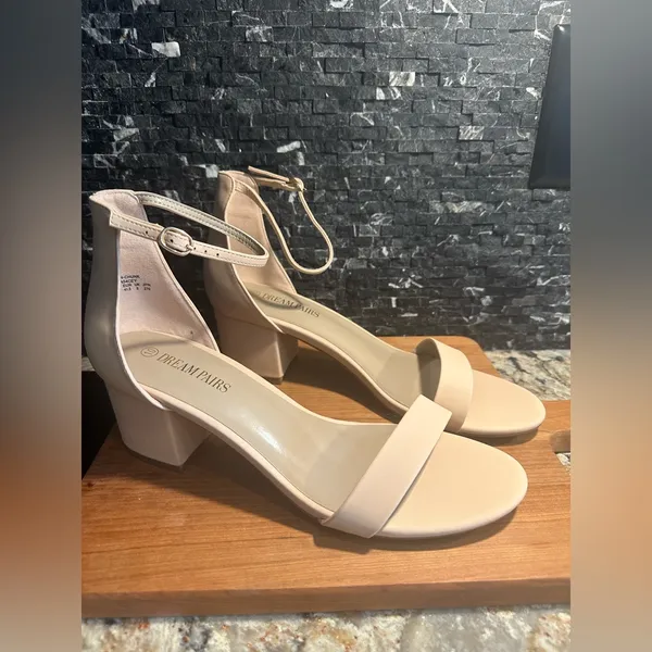 Dream Paris Size 10 Nude Open Tor Pump Ankle Strap Chunky Heel Sandal - Image 2