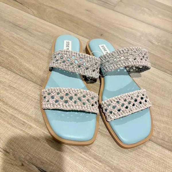 Steve Madden Dutchess Crochet Slide Sandals Blue and Cream size 7‎ - Image 2