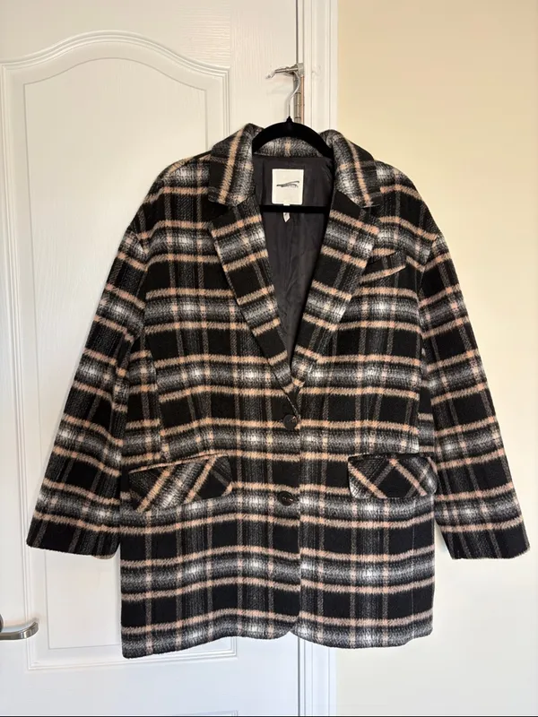 Avec Les Filles plaid shawl coat, size Small. Brown and black. Wool blend - Image 2