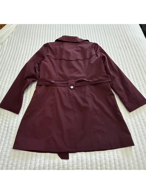 London Fog Burgundy Belted Collared Trench Coat Sz L Large Missing The Hood - Image 9