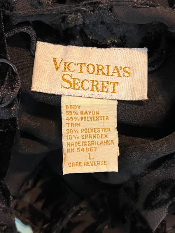 Victoria’s Secret Large Black Velvet & Mesh See Through Nightie Scoop Neck - Image 4