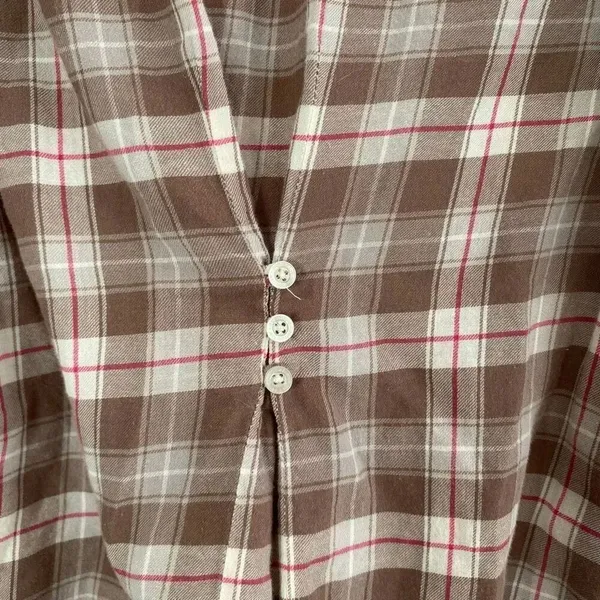 Aéropostale Plaid Button Down Shirt Brown Pink Flannel Top Women’s XL 100% Cotto - Image 7