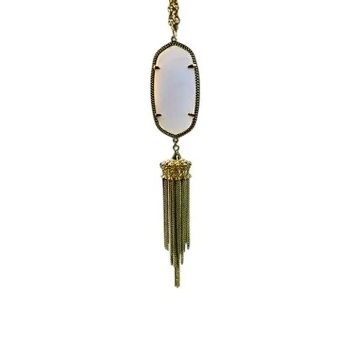 Kendra Scott Rayne Mother of Pearl Gold Tone Tassel Necklace 30" Rope Chain‎ - Image 4