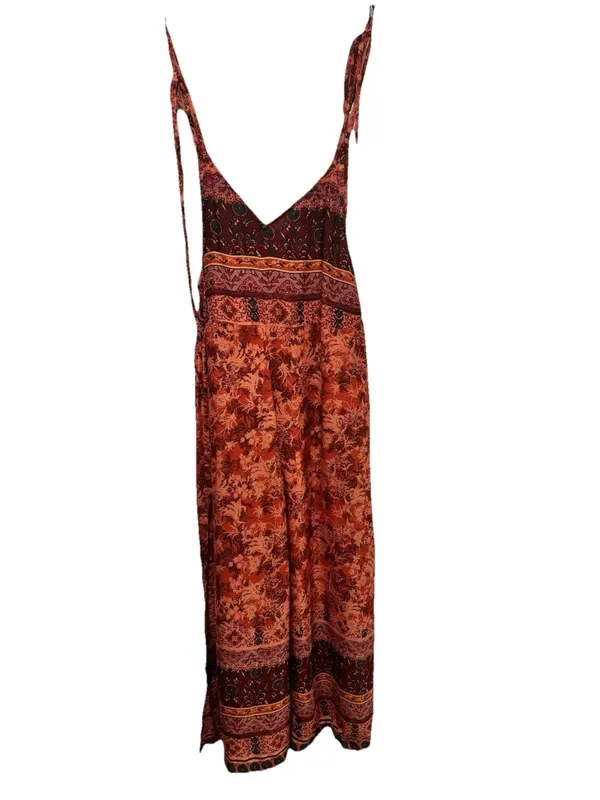 Free People Bohemian Style Beach Strap Long V-Neck Floral Romper Size M - Image 3
