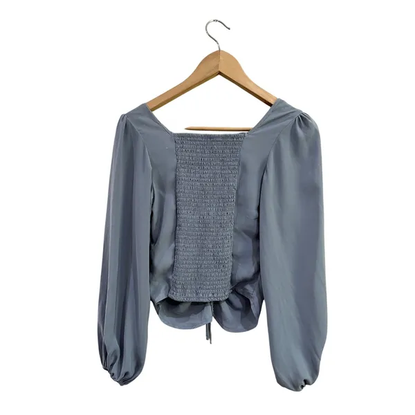 Abercrombie Ruched Front‎ Long Sleeve Coquette Blouse Blue Size XS Y2K - Image 2