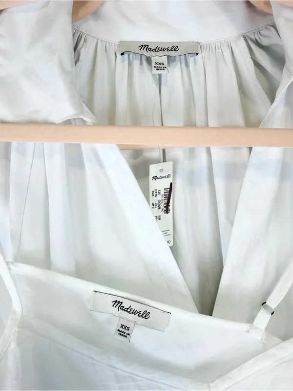 Madewell White Cotton Midi Dress NWT XXS Collared Poplin Slip Lined Summer - Image 7