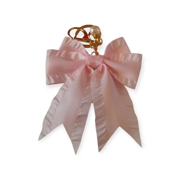Ribbon Bow Faux Pearl Heart Bag Charm Keychain - Image 2
