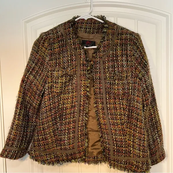True Meaning fringe tweed jacket Green Size M - Image 2