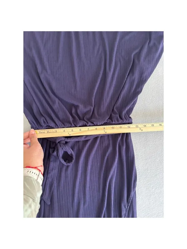 Shein Plisse Ribbed Midi Dress Womens Size Large Purple Belted‎ Dolman Boat Neck - Image 8