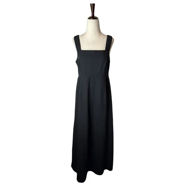 Pact Canopy Linen Blend Tank Dress Women Medium Black Smocked Maxi Lagenlook - Image 2