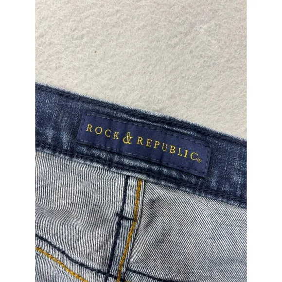 Rock & Republic Women Size 12 Bootcut Blue Jeans Medium Wash Embellished Pockets - Image 8