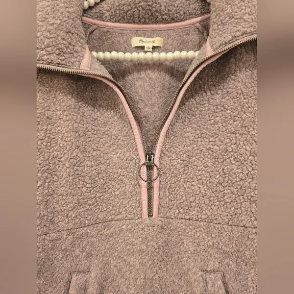 Madewell Polartec Fleece Half-Zip Jacket Size L in Hthr Cherry Blossom - Image 3