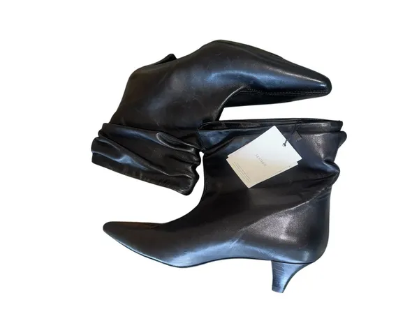 Nwt Mango Mng Black Asa Slouchy Leather Kitten Heel Ankle Boots Bootie Eu39 Us 9 - Image 8