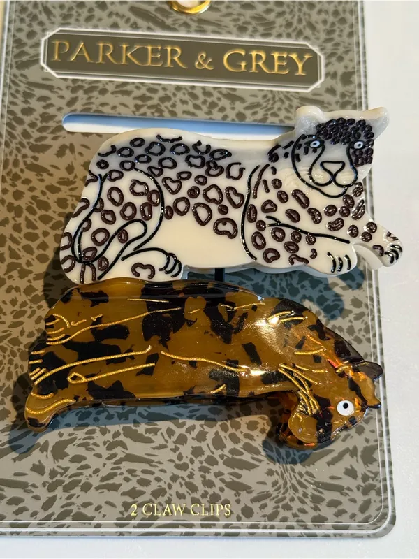 Leopard nwt Animal Set Print Claw Clips in White and Brown - Image 2