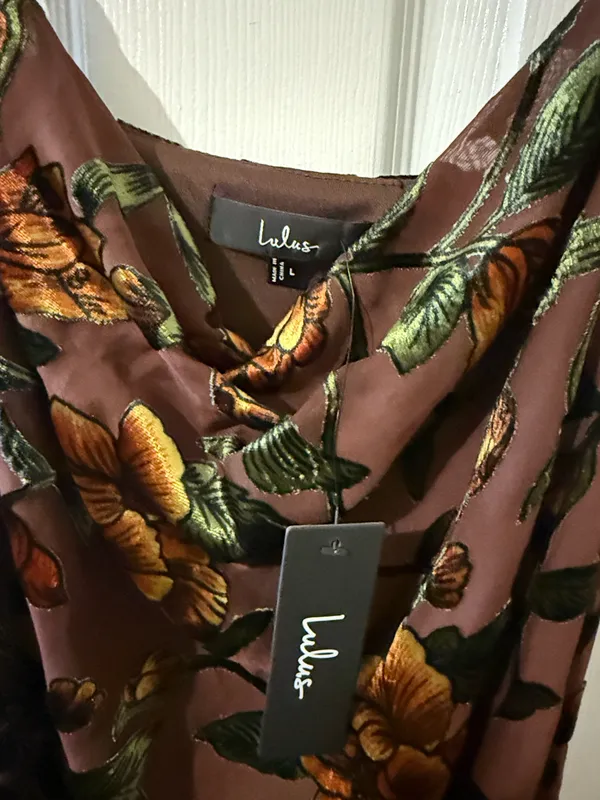 Lulus Brown Floral Cowl Neck Maxi Dress Size L - Image 4
