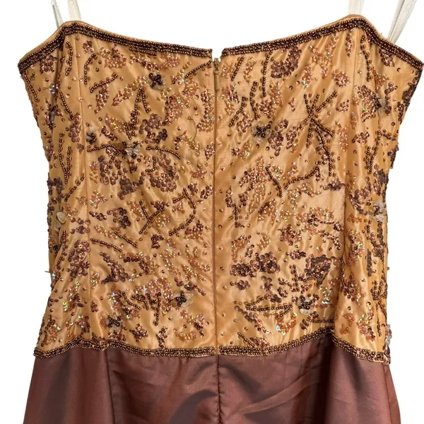 Jovani Formal Gown Sz‎ 12 Gold Brown Strapless Dress Sequins beaded Ball Prom - Image 7