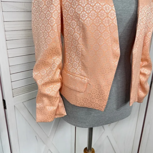 Victorias‎ Secret Satin Jacquard Open Front Cropped Blazer Jacket Peach 10 - Image 6