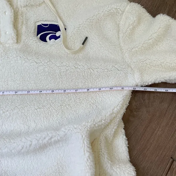 Colosseum K-State Cream Fuzzy 1/4 Button Up Hooded Pullover Top ~ Size M - Image 11