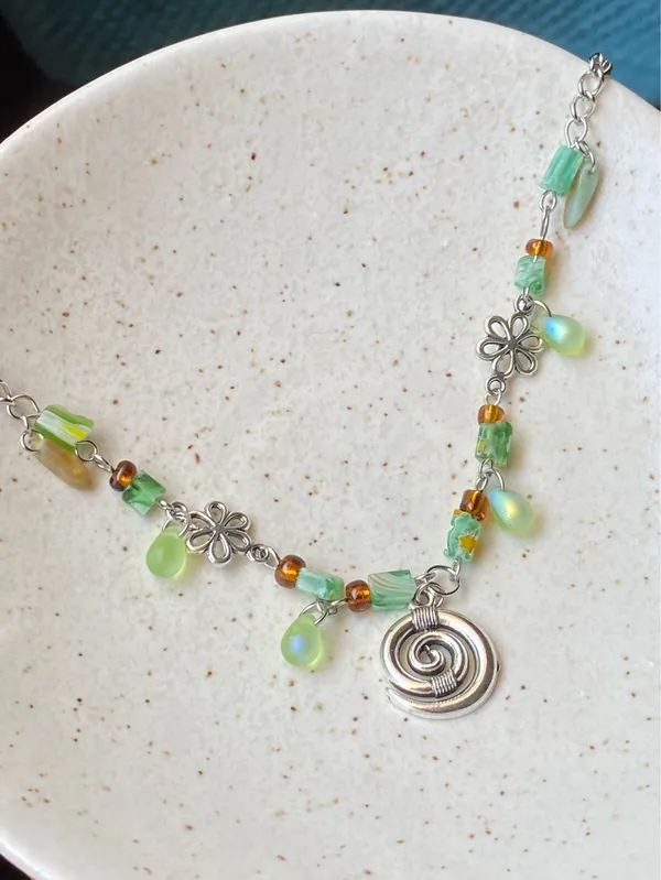Handmade quality glass beads & flower fairy boho cottage whimsical dangle earrings & necklace set💐🍃 - Image 8