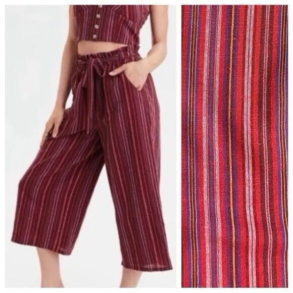 American Eagle Boho Crop Top Womens Medium M Stripe‎ Red Smocked Back Feminine - Image 5