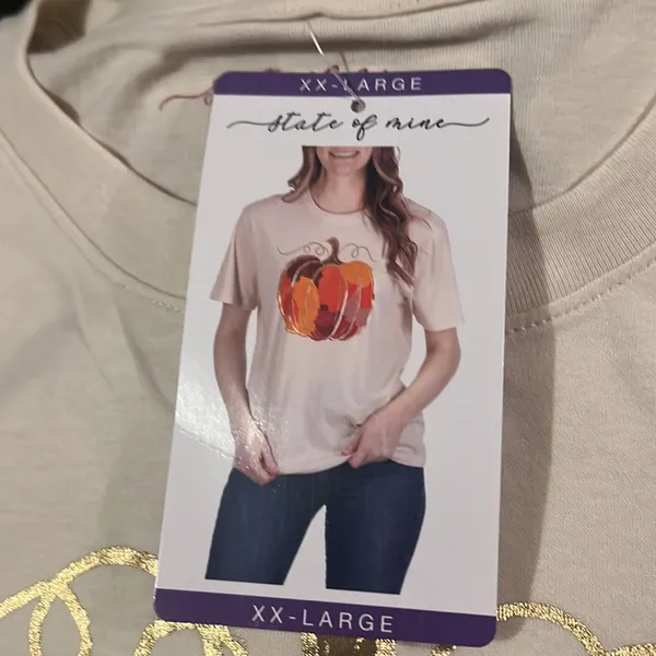 State of Mind Cream Tee with Pumpkin Design Size 2X (Bust 44”) NWT - Image 6