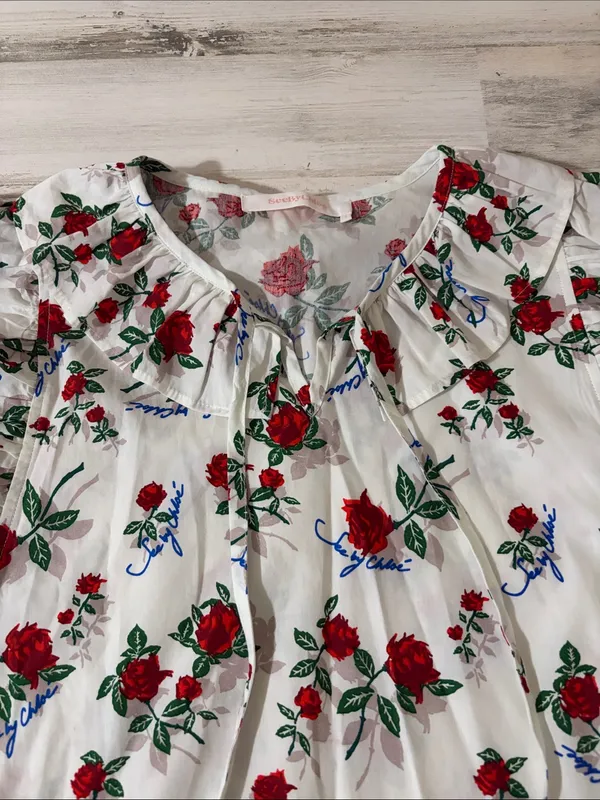 See By Chloe White Dita Floral Ruffle Tie-Neck Blouse - Image 7