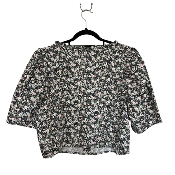 NEW Levi’s Square Neck Puff Sleeve Floral Crop Blouse 100% Cotton - Size XL - Image 4