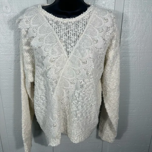 Maggie Lawrence Vintage Ivory Women’s Beaded Sweater Size Medium EUC - Image 3