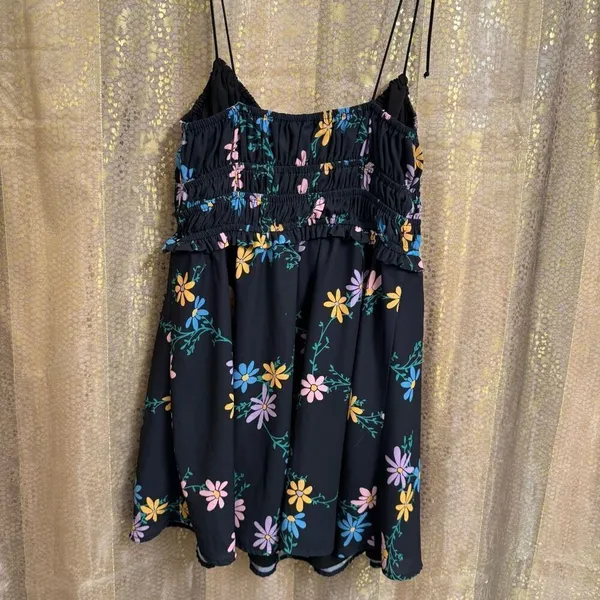 For Love & Lemons Lori Black Tie‎ Straps Floral Spring Ultra Mini Dress Small - Image 2
