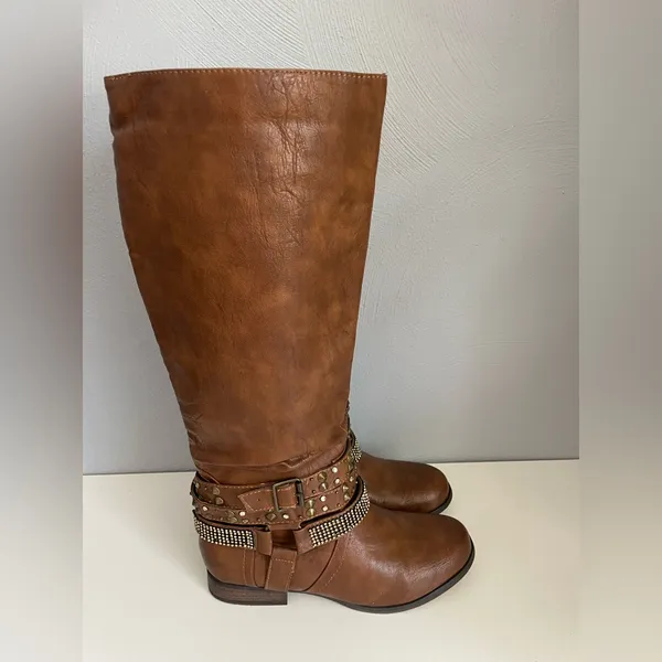 Not Rated "Cocktail Queen" Riding Boots with Studded Rhinestone Straps - Image 2