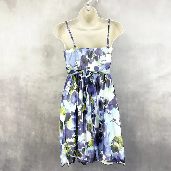 Y2K Floral Mini Dress Womens XS Empire Waist Watercolor HoCo Party Fairy Whimsy‎ - Image 2