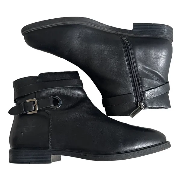 Hush‎ Puppies Mazin Cayto 9 Black Leather Ankle Boots Buckle Moto Bootie Comfort - Image 2