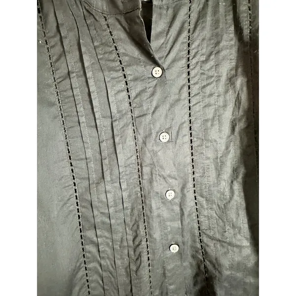 Banana‎ Republic Black Pleated Voile Blouse Short Puff Sleeve XXS Pintuck Cotton - Image 4