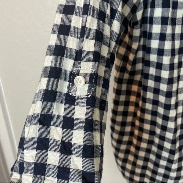 TOMMY HILFIGER Navy & Cream Gingham Button Down Collared Top Size M - Image 4