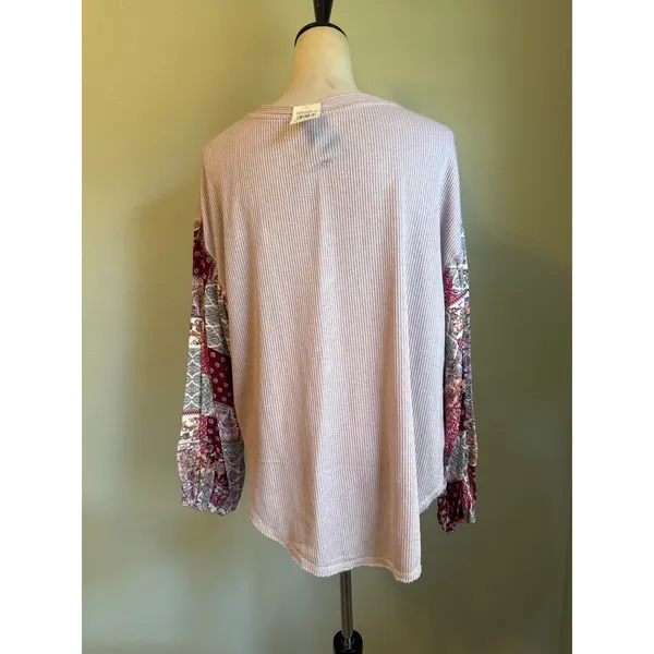 Blu Pepper Whimsigoth Lavender Waffle Tie Front Paisley Patchwork Top Small boho colorful y - Image 3