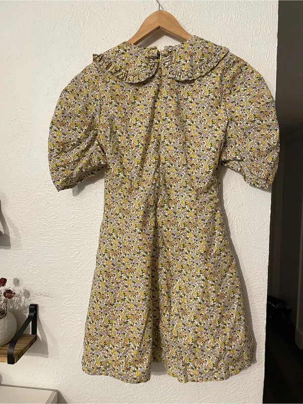 Anthropologie Yellow Floral Mini Dress Ruffle Short Sleeve Collared Printed SZ 4 - Image 4