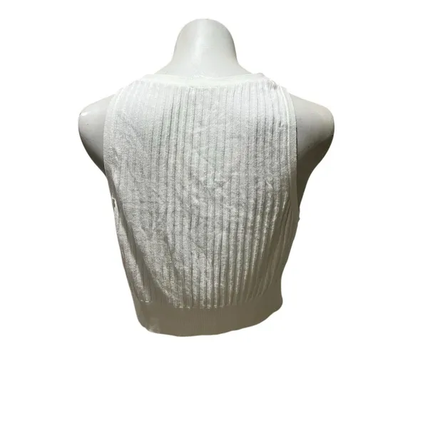 Free People Women's M White Ribbed Button Front Crop Top Vest - Image 3