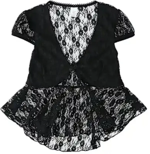 NWOT Black Lace see through Cap Sleeve Babydoll high low Top size L - Image 3