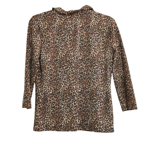 J. McLaughlin Size Medium Leopard Print Ruffle Cowl Neck 3/4 Sleeve Top‎ Brown - Image 7
