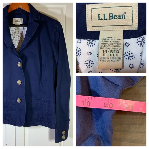 L.L.Bean Women's Navy Blue Cotton Blazer Jacket Size 14 REG Business Casual READ - Image 11
