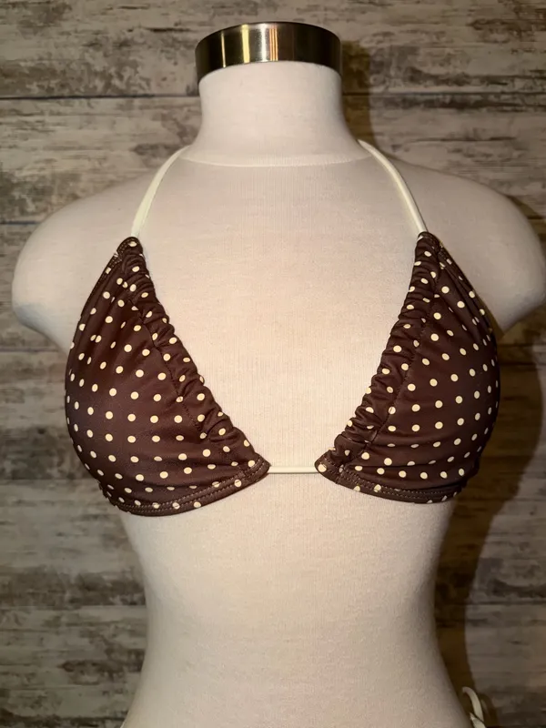 Boutique Brown and Ivory Polka Dot Bikini - Image 3