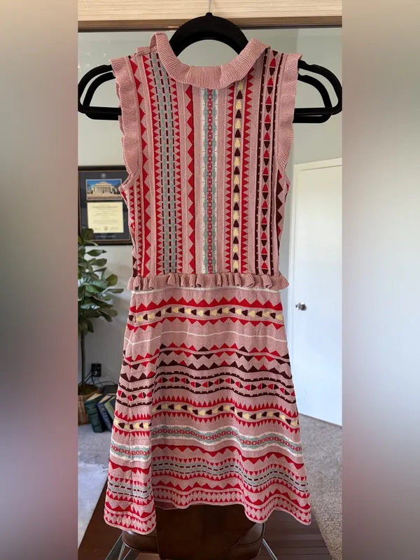 Allison New York Jacquard Knit Fit & Flare Dress Size XS Sparkle Ruffles Pink - Image 6