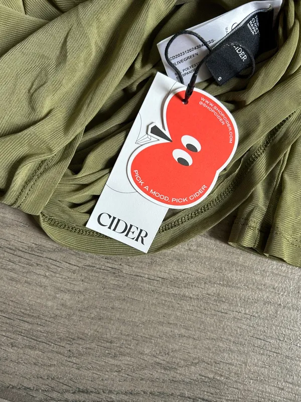 Cider Olive Green Ruched Off-Shoulder Long Sleeve Top - Image 3