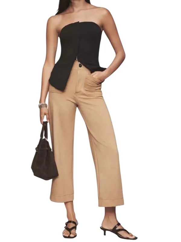 Anthropologie Maeve The Colette Knit Crop Wide-Leg Pants Size 28 True Camel Tan - Image 13