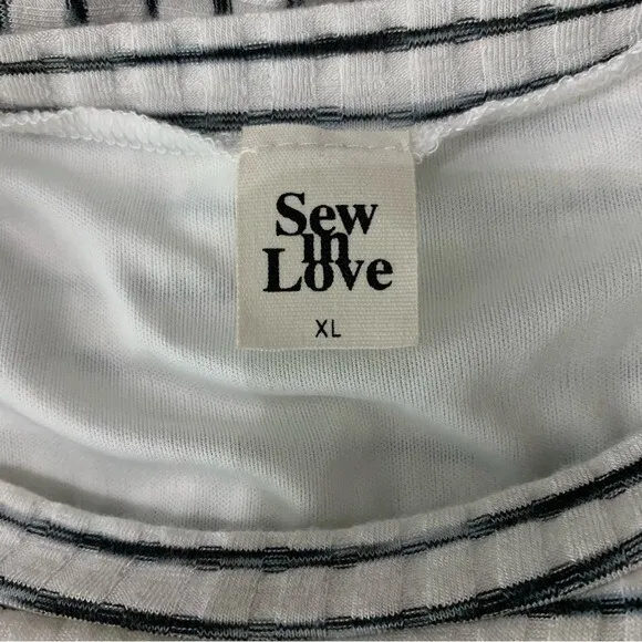 Sew In Love Dress XL Gray White Long Sleeve Boho Cottagecore Ribbed Stripe - Image 6