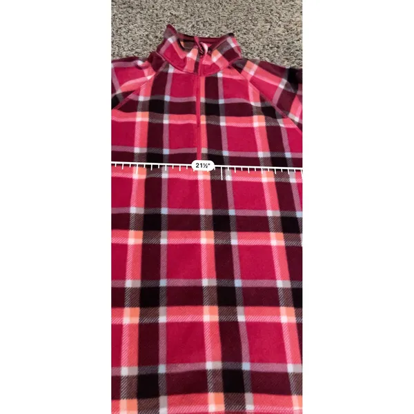 Eddie‎ Bauer Womens Red Plaid Fleece Quarter Zip Pullover Mock Neck Large - Image 6