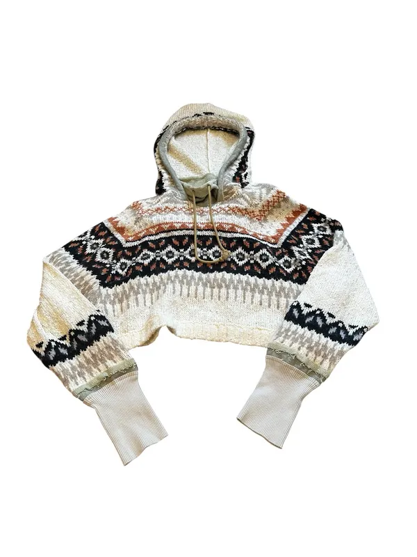 Free People Inverness Hoodie Cropped Sweater Boho Grunge Hippie Relxaed Fit M - Image 2