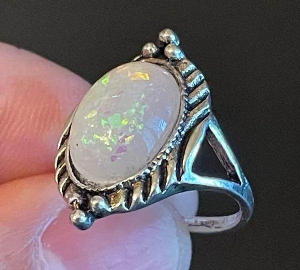 Oval simulated opal silver plated ring size 5.25 - Image 7