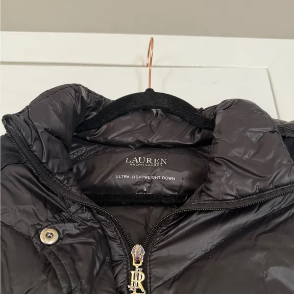 Ralph Lauren Ultra Light Weight 90% Down Fill Black Long Puffer Jacket With Hood - Image 3